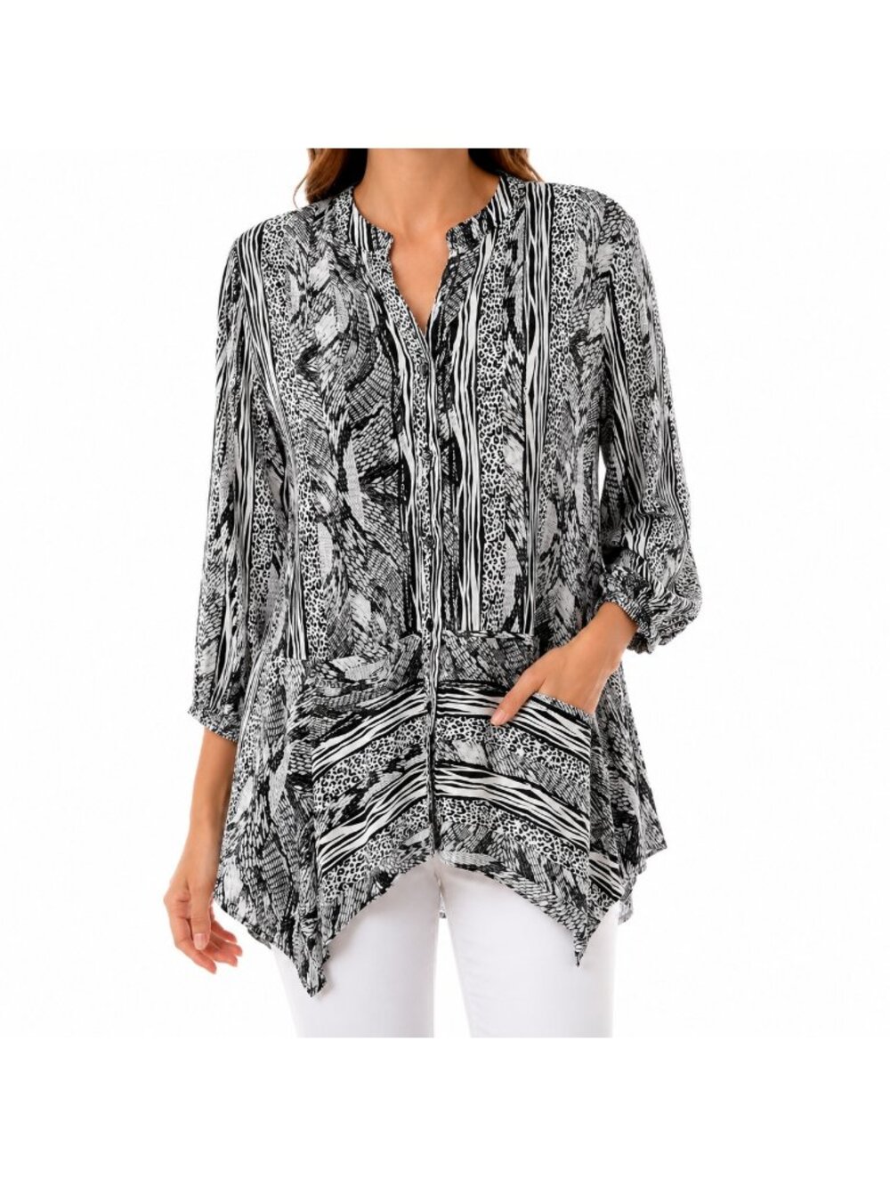 Style & Co Animal Print Flowy Blouse - XL